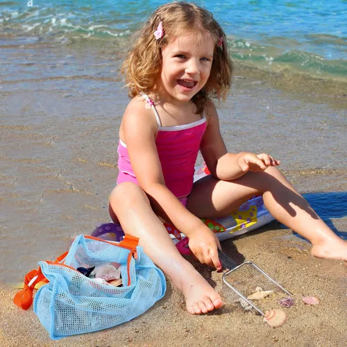 Miniatura 2 de Vodolo 2 PCS Palas de Malla de Playa con 2 PCS Bolsas de Playa de Malla para Filtrar Arena, Recogedor de Conchas para Niños para Recoger Conchas