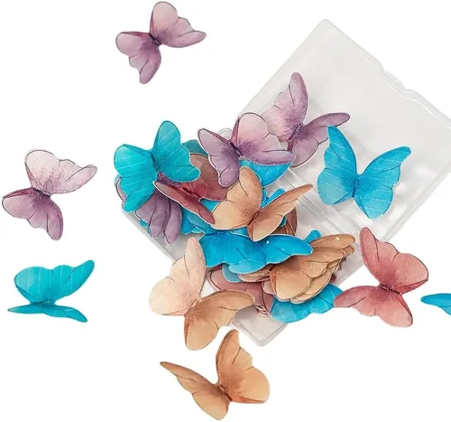 Miniatura 3 de Mariposas comestibles para decoración de pasteles, decoración comestible de arco iris para pasteles y cupcakes, mariposas de papel de oblea