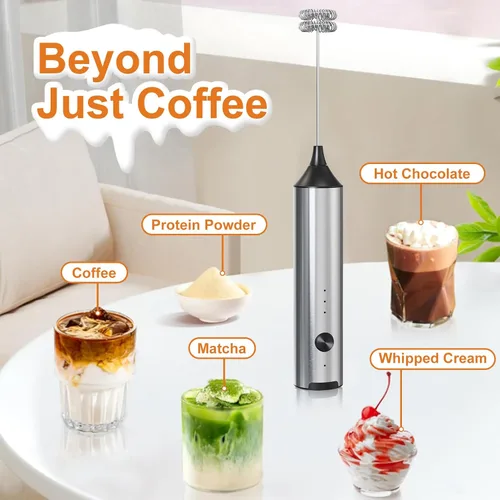 Miniatura 5 de SOUTHMAN Espumador de leche de mano con soporte de acero inoxidable, control de 3 velocidades, espumador de leche eléctrico recargable, batidor