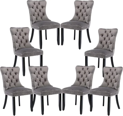 Miniatura 45 de Silla de comedor copetuda moderna de terciopelo para comedor, sillas de comedor tapizadas con remache de clavo, anillo trasero para cocina, comedor