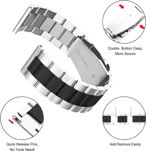 Miniatura 4 de valkit 2 Packs Watch Bands for Garmin Vivoactive 5/Vivoactive 6 3/Forerunner 165 55/Galaxy Watch 7 6, 20MM Elegant Casual Solid Stainless Steel