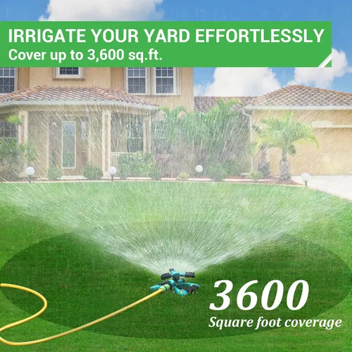 Miniatura 4 de Aspersores de agua para césped y jardín, manguera oscilante de gran área de cobertura, sistema de riego por aspersor giratorio de 360 grados (verde)