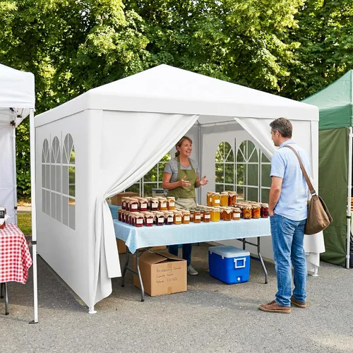 Miniatura 7 de Carpa para exteriores de 10 x 10 pies, tienda de campaña para fiestas de boda, cenador portátil, carpa con toldo, camping, refugio, almacenamiento