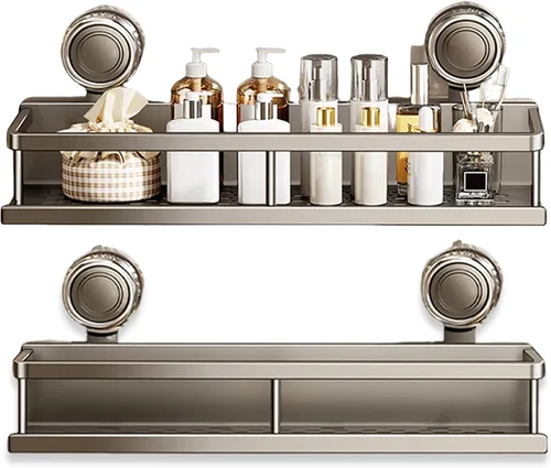Miniatura 9 de Estante de ducha con ventosa, estante de almacenamiento de pared sin perforaciones, organizador de baño que ahorra espacio, soporte de esquina