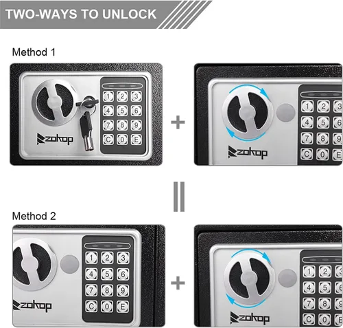 Miniatura 2 de Caja fuerte de acero pequeña de seguridad ignífuga impermeable con bloqueo de teclado y llaves, caja de seguridad digital de 0.2 pies cúbicos