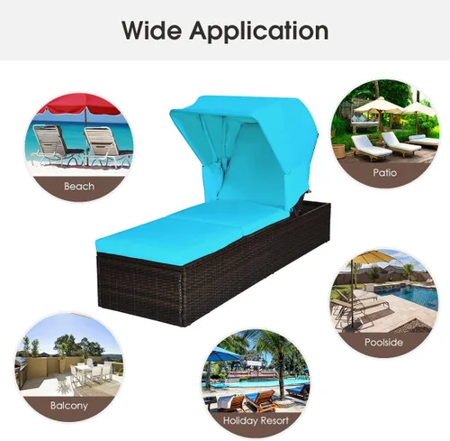 Miniatura 5 de COSTWAY Silla de ratán para patio, tumbona acolchada, ajustable, color turquesa