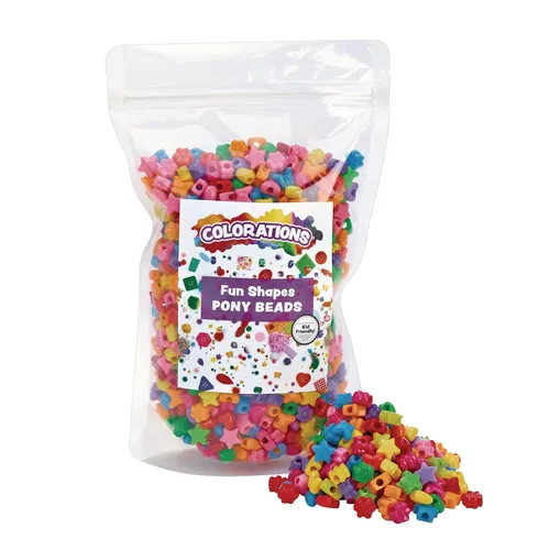 Colorations Cuentas de poni de formas divertidas, 1 libra, juego de 1800 cuentas, agujero para cordones de 1/8 pulgadas, manualidades, manualidades,