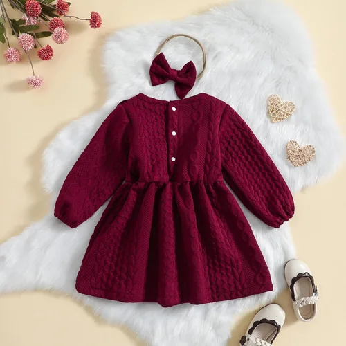 Miniatura 3 de Vestido de punto para niña, vestido de suéter de manga larga, vestido de otoño e invierno con corbatín