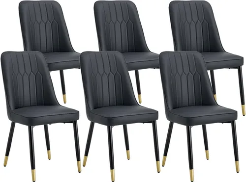 Miniatura 14 de Juego de 2 sillas de comedor modernas, sillas de comedor de piel sintética con cojín grueso y patas de metal, sillas de cocina negras para comedor
