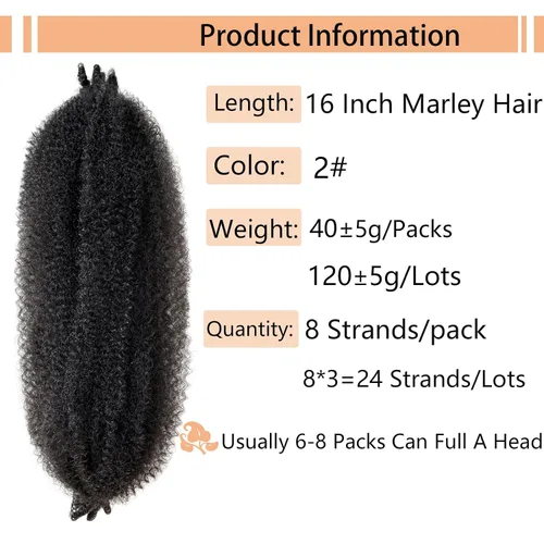 Miniatura 2 de Cabello Afro Twist Elástico de 16 pulgadas, Cabello Kinky para Trenzar, Cabello Marley Twist para Crochet 2# Pre Esponjado, Cabello Spring Twists