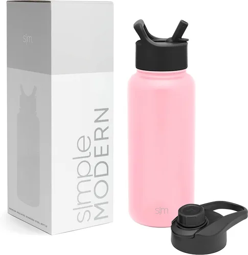 Simple Modern botella de agua reutilizable con tapa para beber y con pajilla, termo de acero inoxidable con aislamiento al vacío, para gimnasio y
