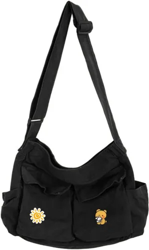 Bolso de lona de mensajero grande tipo hobo, con múltiples bolsillos, bolso cruzado para la espalda, vintage para la escuela, para laptop, para