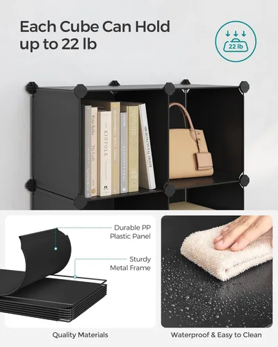 Miniatura 4 de Organizador de plástico Songmics 3 pisos, bricolaje cubeta de almacenamiento, clóset estantería 6 cubos, Estantería mueble negro ulpc06h