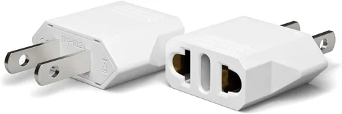 Unidapt – Adaptador de enchufe, convertidor de corriente AC de enchufe europeo a enchufe americano Blanco 2-PAQUETES