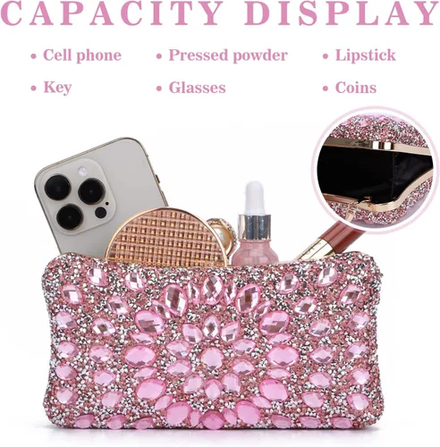 Miniatura 4 de SUKUTU Bolso de noche con diamantes de imitación para mujer, multicolor, con cristales deslumbrantes, para fiesta, novia, boda, cóctel, bolso