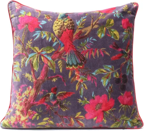 Miniatura 11 de Funda de cojín con flores de terciopelo para sofá, cojín bohemio colorido, con diseño de pájaro, estilo chic bohemio, acento indio, hecho a mano