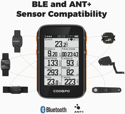 Miniatura 3 de Computadora de bicicleta COOSPO inalámbrica con GPS, velocímetro de bicicleta con retroiluminación automática, computadora de ciclismo GPS Bluetooth