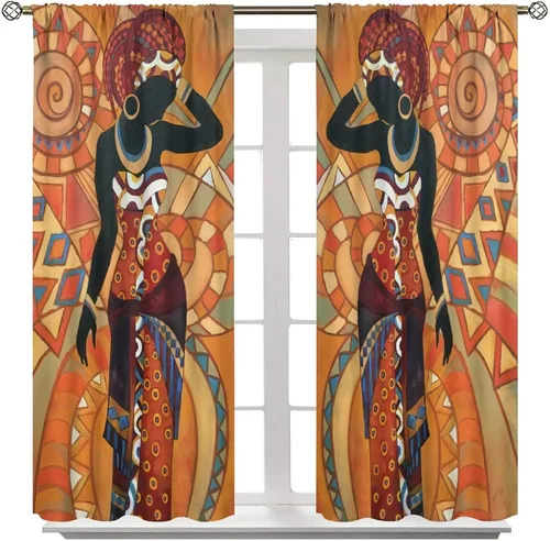 Miniatura 8 de Cortina de mujer africana, con estampado étnico tribal y étnico, reducción de ruido, para dormitorio, sala de estar, cortinas con aislamiento
