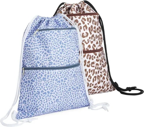 Mochila con cordón, bolsas impermeables (13.3 x 17 pulgadas, 2 unidades), Color marrón y morado, Cordón
