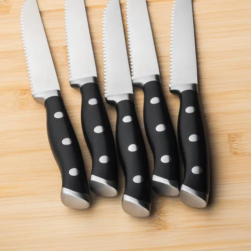 Miniatura 3 de Alata Juego de cuchillos para carne de 8 piezas, 4.7 pulgadas con borde dentado, cuchillos afilados para cena, construcción de espiga completa Negro