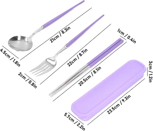 Miniatura 2 de Juego de cubiertos de viaje, 5 piezas de utensilios portátiles con funda de bolsa, juego de cubiertos reutilizables de acero inoxidable, cuchara