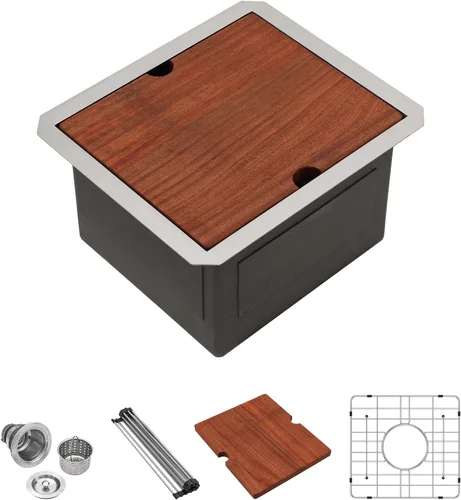 Miniatura 40 de Lordear Fregadero de cocina de montaje inferior de 23 pulgadas, estación de trabajo, fregadero de cocina de acero inoxidable calibre 16, cuenco