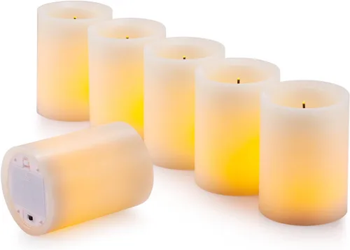Miniatura 5 de Velas LED sin llama parpadeo 3 in x 4 in con 10 teclas control remoto, temporizador clásico pilar fibra óptica mecha velas de cera real, funciona