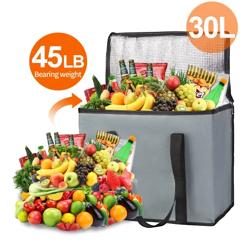Miniatura 4 de Bolsa térmica, suave y aislada, bolsa de alimentos plegable para entrega de alimentos, portátil, color gris negro, paquete de 4, tamaño L Gris oscuro
