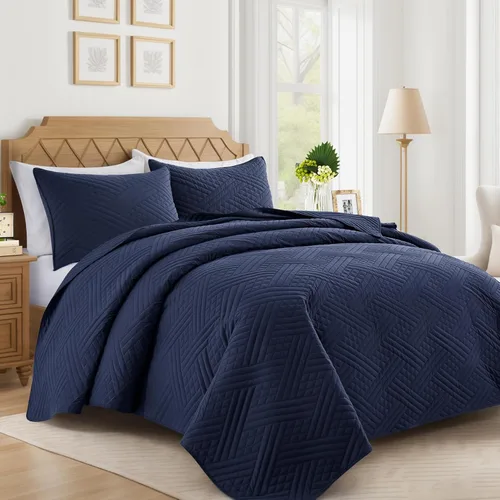 Miniatura 15 de Lavsiry Juego de colcha rosa tamaño queen con patrón a rayas, colcha y cubrecama de microfibra ligera y suave para verano, juego de ropa de cama