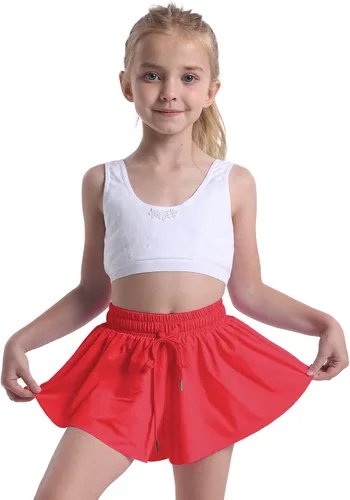 Vsaiddt Pantalones cortos fluidos para niñas, atléticos, para correr, ciclista, pantalones cortos de mariposa para jóvenes