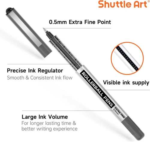 Miniatura 2 de Bolígrafos Shuttle Art, paquete de 10 bolígrafos de punta extra fina de 0.5mm con tinta líquida negra, bolígrafos de secado rápido y duraderos