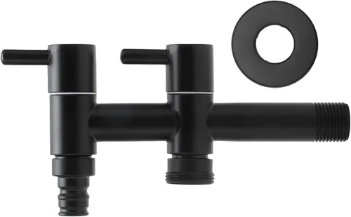 G1/2 - Grifo de baño alargado de acero inoxidable para lavadora, entrada de agua individual, doble salida, para baño, manguera de jardín, lavadora,