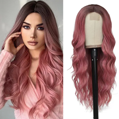Miniatura 12 de Peluca larga negra ondulada con flequillo para mujer, 26 pulgadas, peluca sintética de aspecto natural de repuesto para uso diario, fiesta, cosplay