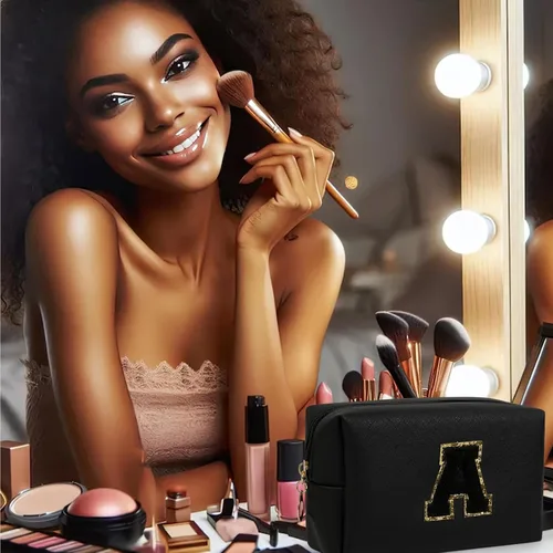 Miniatura 5 de AIBFRID 2 piezas de bolsas de maquillaje iniciales para mujeres, regalos de cumpleaños para niñas de 4 5 6 7 8 9 10 11 12 años, bolsas de cosméticos