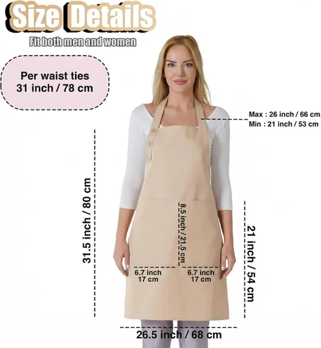 Miniatura 5 de TOSHE Delantal de cocina de algodón resistente a las gotas de agua con delantal ajustable para mujer con bolsillos, 10 opciones de color, delantal