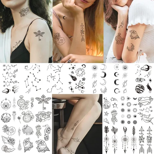 Miniatura 7 de Cerlaza 100 hojas de tatuajes temporales para mujeres adultas, 420 estilos mixtos, calcomanías de tatuaje falsas de ramas pequeñas que se ven reales