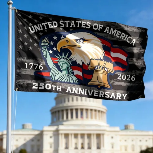 Bandera de Estados Unidos de 3 x 5 pies, doble cara, 3 capas, banderas patrióticas 1776-2026 Estados Unidos, 250 cumpleaños, aniversario,