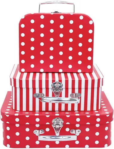 Miniatura 11 de Juego de 3 maletas de cartón decorativas, compatibles con organizador de almacenamiento Barbie, ropa de muñeca, juguetes, fotos, accesorios, Puntos