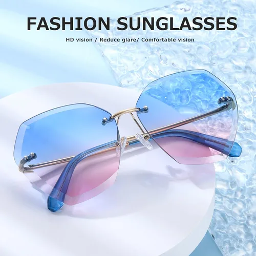 Miniatura 2 de AEVOGUE - Los lentes de sol para mujer, sin bordes, lentes de corte de diamante, de tamaño grande (AE0534)