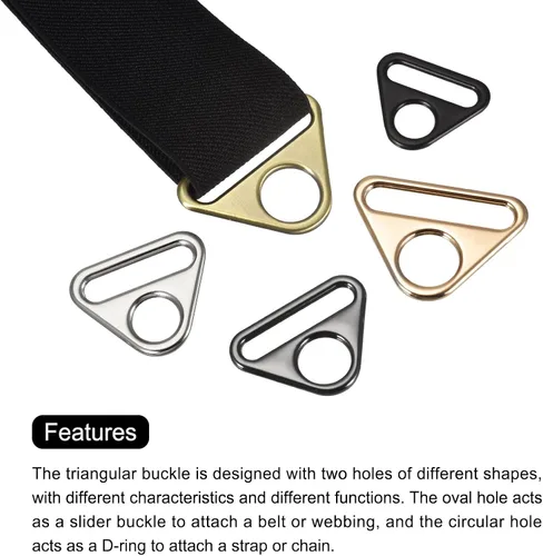 Miniatura 4 de uxcell Ajustador de hebilla triangular Anillos en D Triángulo Ajustador Triángulo con barra Clip giratorio para correa de bolsa