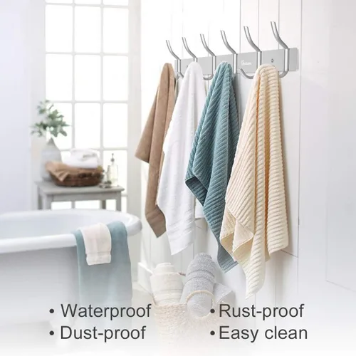 Miniatura 2 de Montado en la pared 16 pulgadas Percha Percha 6 ganchos aleación de aluminio plata para baño Kithchen plateado