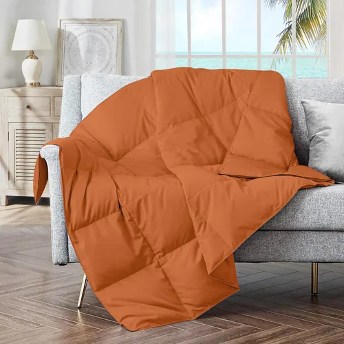 Miniatura 28 de puredown® Manta de Tiro de Plumón de Plumas Suaves Ligera Empacable para Sofá para Uso en Interiores y Exteriores, Manta de Tiro 50"X70", Beige