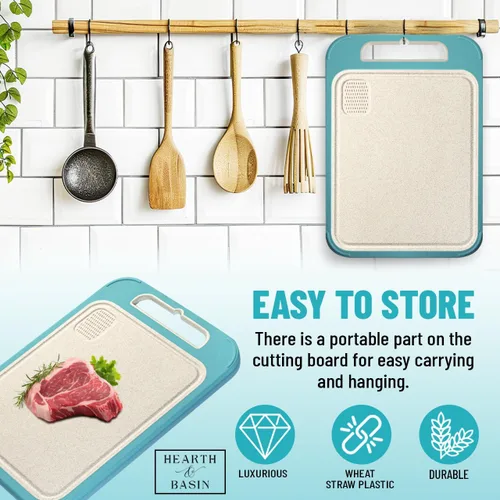 Miniatura 5 de Tabla de cortar no plástica para cocina, 14 x 11 pulgadas, placa de trigo de doble cara de acero inoxidable, resistente a los arañazos, ranura