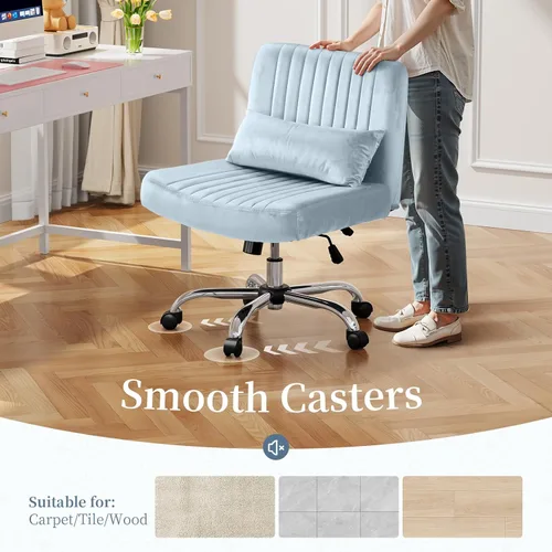 Miniatura 8 de Silla de oficina cruzada con ruedas, silla de escritorio de terciopelo con patas cruzadas para dormitorio, silla de computadora sin brazos, moderna