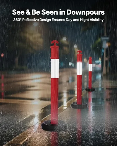 Miniatura 2 de VEVOR Paquete de 2 postes delineadores de tráfico, conos de seguridad de tráfico de 48 pulgadas con base rellenable y tiras reflectantes, postes