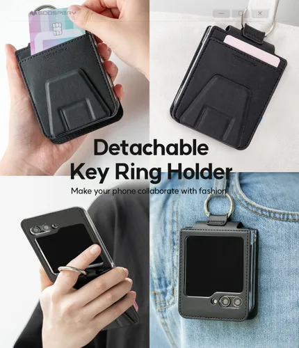 Miniatura 4 de GOOSPERY EZ Mount - Cartera compatible con Samsung Galaxy Z Flip 5, tarjetero con anillo Loopy con soporte ajustable con soporte Negro