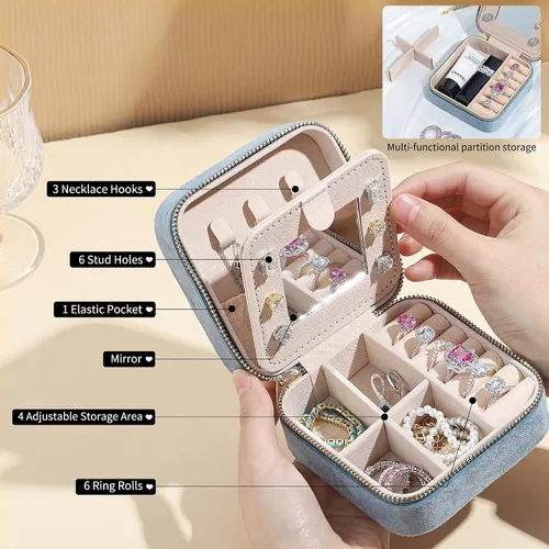Miniatura 3 de Parima Regalos de cumpleaños para mujeres y niñas, estuche organizador de joyería de viaje de terciopelo de felpa, inicial, pequeño, azul, artículos