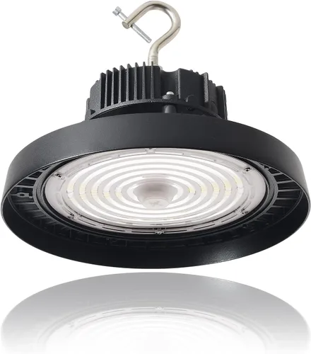 OSTEK 480V 150W UFO LED High Bay Light 21000LM, 5000K 0-10V Dimmable Granero Taller Alta Bahía Iluminación Accesorio ETL DLC Listado US Hook 5' Cable