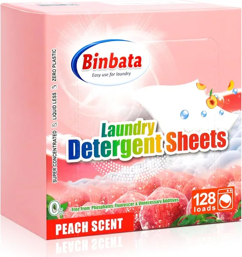 Miniatura 9 de Hojas de detergente para ropa Binbata, hasta 128 cargas con aroma a bayas, hipoalergénicas, ecológicas, biodegradables, sin plástico, sin líquido