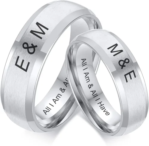 Juego de anillos de boda negros para él y ella, anillos grabados para hombre, bandas de clase para hombres y mujeres, anillos personalizados de